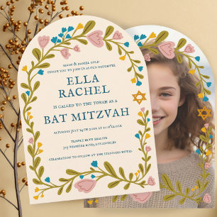 Blommigt Bat mitzvah andningsdos Hand- dragen Anpa Inbjudningar
