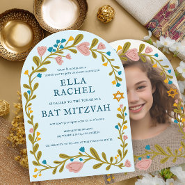 Blommigt Bat mitzvah andningsdos Hand- dragen Anpa Inbjudningar