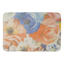Blommigt Bath Mat - Blue, Orange, Beige Badrumsmatta