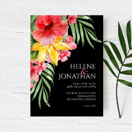 Blommigt Beach Black Tropical Destination Wedding Inbjudningar