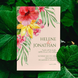 Blommigt Beach Colorful Tropical Destination Weddi Inbjudningar
