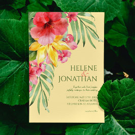 Blommigt Beach Colorful Tropical Destination Weddi Inbjudningar