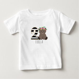 Blommigt Bear Rand, andra födelsetalen T-shirt
