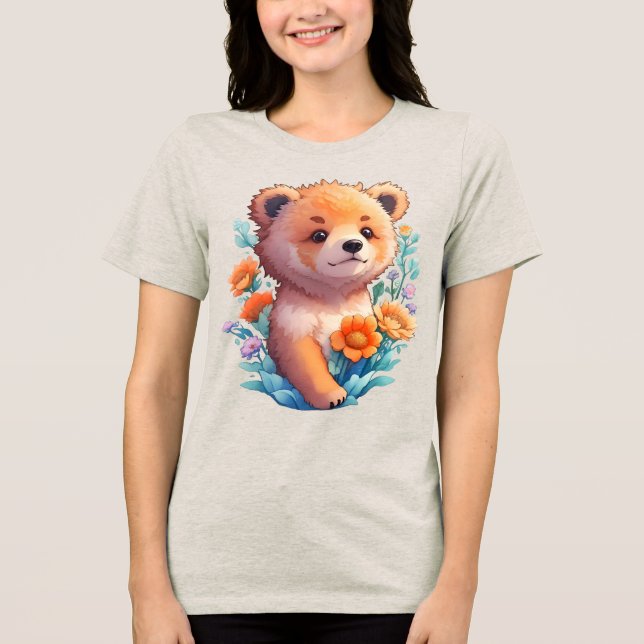Blommigt Bear T Shirt (Framsida)