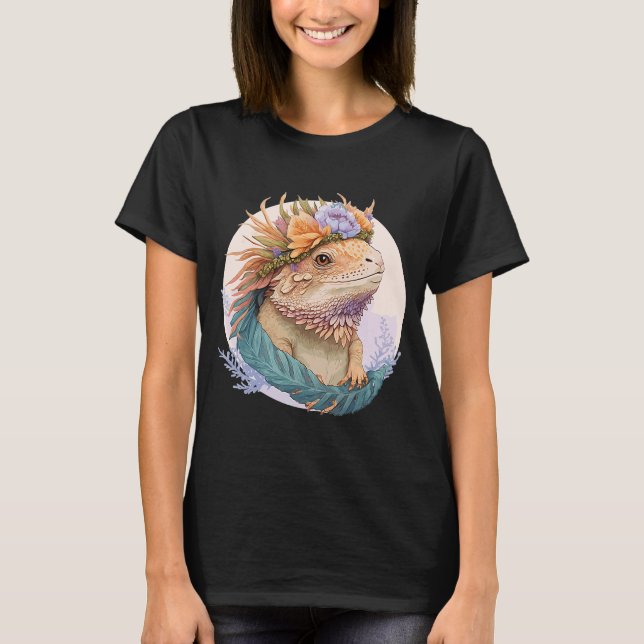 Blommigt Beared Dragon Watercolor Flower Krona Rep T Shirt (Framsida)