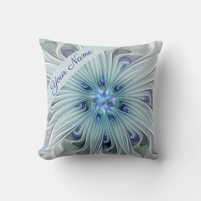 Blommigt Beauty Abstrakt Modern Art Blue Flower Na Kudde (Framsida)