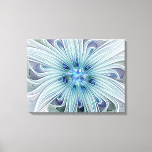 Blommigt Beauty Abstrakt Modern Blue Flower Tripty Canvastryck