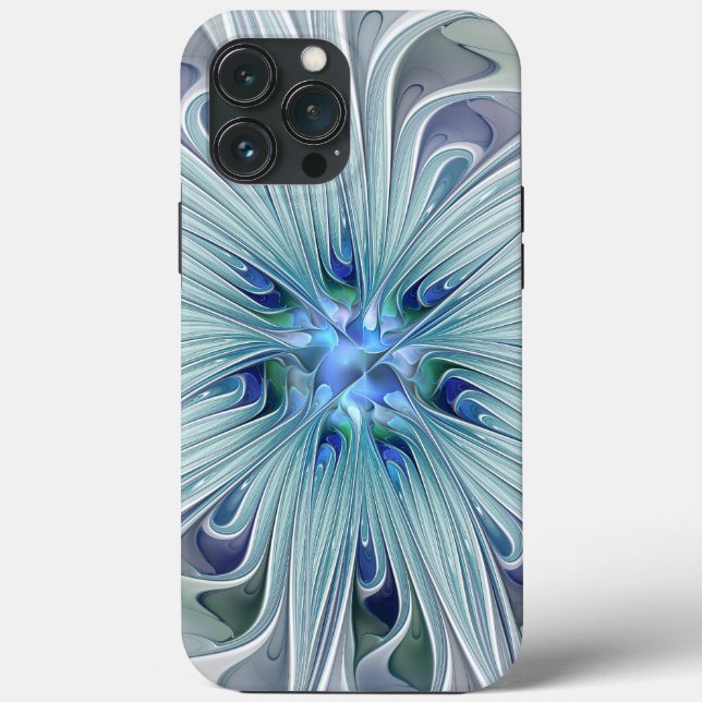Blommigt Beauty Abstrakt Modern Blue Pastel Flower (Baksida)