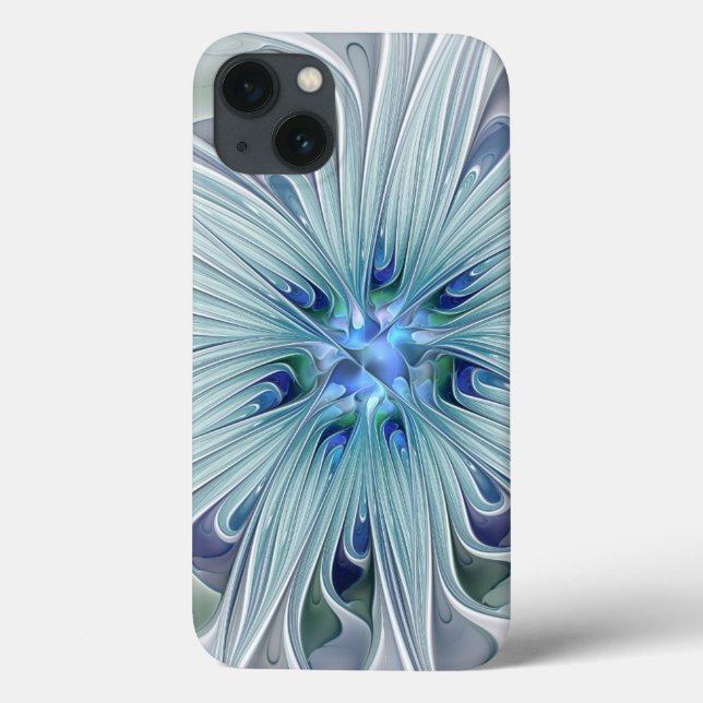 Blommigt Beauty Abstrakt Modern Blue Pastel Flower (Baksida)