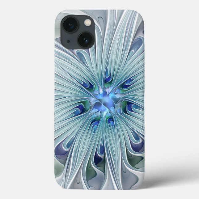 Blommigt Beauty Abstrakt Modern Blue Pastel Flower (Baksida)