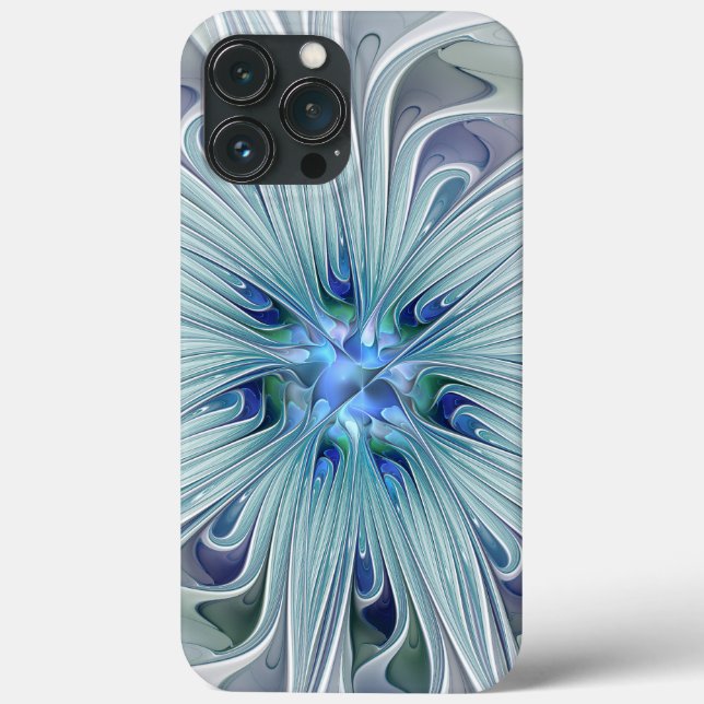 Blommigt Beauty Abstrakt Modern Blue Pastel Flower (Baksida)