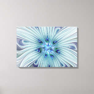 Blommigt Beauty Abstrakt Modern Blue Pastel Flower Canvastryck