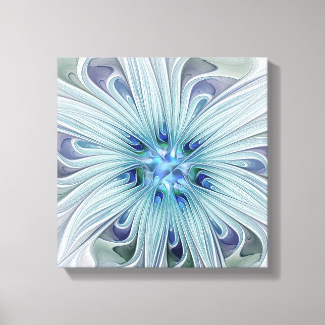 Blommigt Beauty Abstrakt Modern Blue Pastel Flower Canvastryck (Framsida)