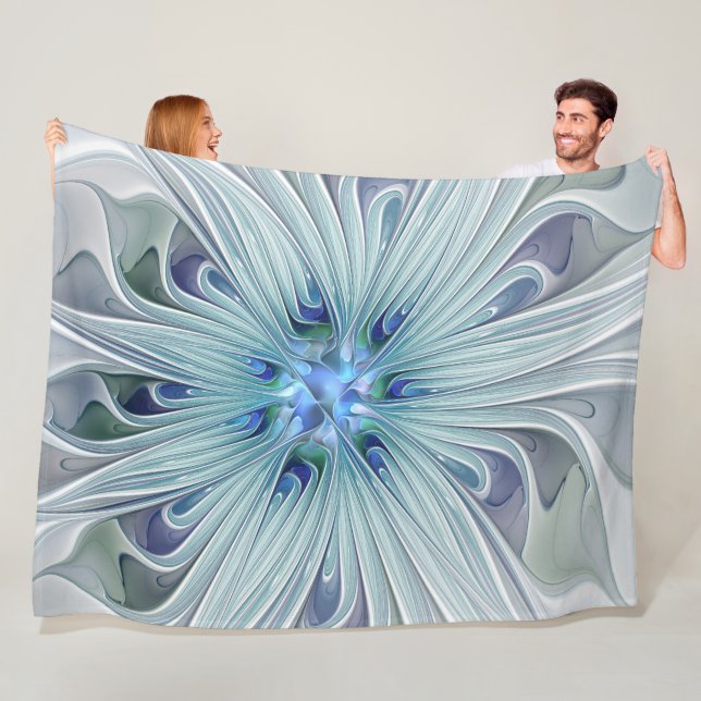 Blommigt Beauty Abstrakt Modern Blue Pastel Flower Fleecefilt (På plats)