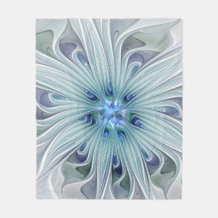 Blommigt Beauty Abstrakt Modern Blue Pastel Flower Fleecefilt
