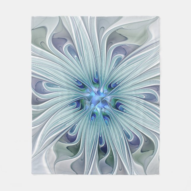 Blommigt Beauty Abstrakt Modern Blue Pastel Flower Fleecefilt (Framsidan)