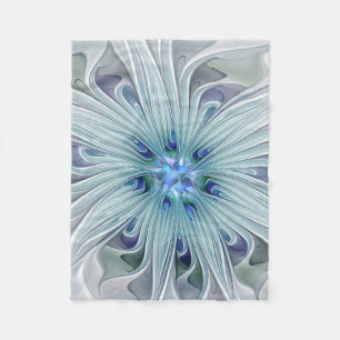 Blommigt Beauty Abstrakt Modern Blue Pastel Flower Fleecefilt