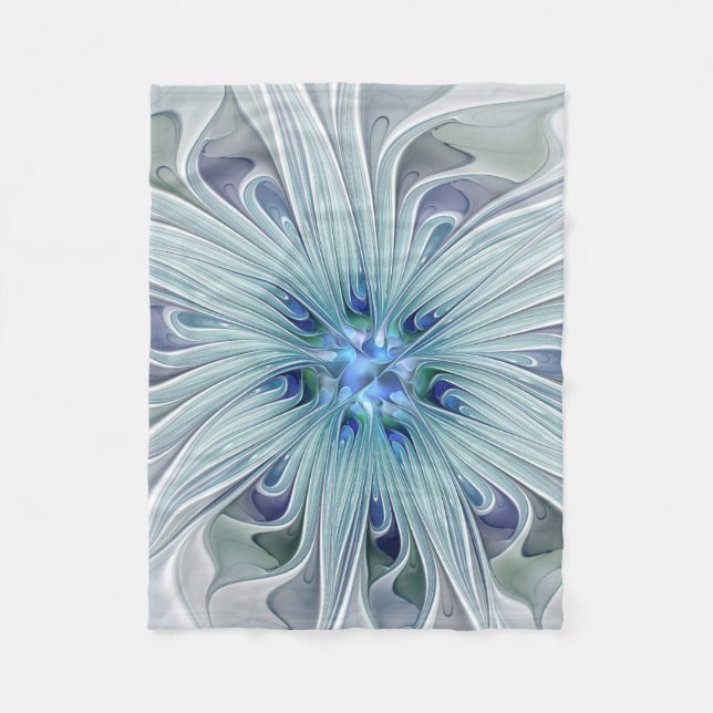 Blommigt Beauty Abstrakt Modern Blue Pastel Flower Fleecefilt (Framsidan)