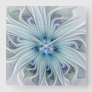 Blommigt Beauty Abstrakt Modern Blue Pastel Flower Fyrkantig Klocka