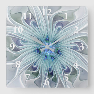 Blommigt Beauty Abstrakt Modern Blue Pastel Flower Fyrkantig Klocka
