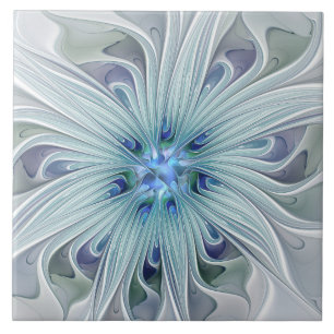Blommigt Beauty Abstrakt Modern Blue Pastel Flower Kakelplatta