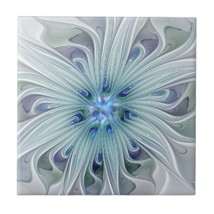 Blommigt Beauty Abstrakt Modern Blue Pastel Flower Kakelplatta