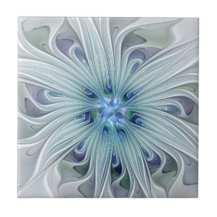Blommigt Beauty Abstrakt Modern Blue Pastel Flower Kakelplatta