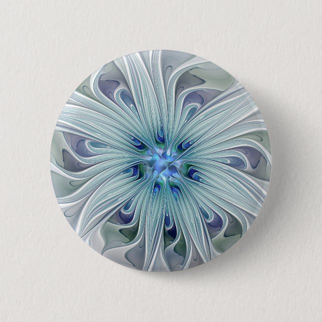 Blommigt Beauty Abstrakt Modern Blue Pastel Flower Knapp (Framsida)