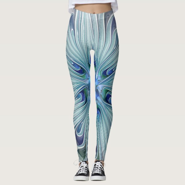 Blommigt Beauty Abstrakt Modern Blue Pastel Flower Leggings (Framsida)