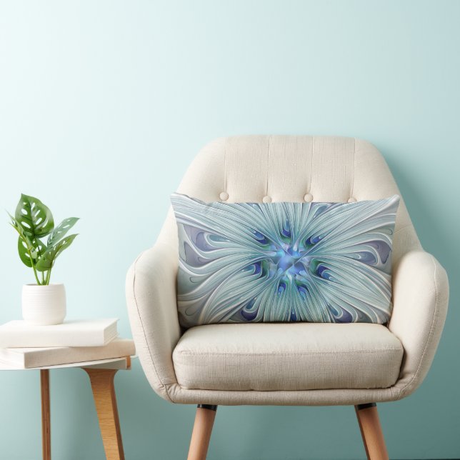 Blommigt Beauty Abstrakt Modern Blue Pastel Flower Lumbarkudde (Stol)