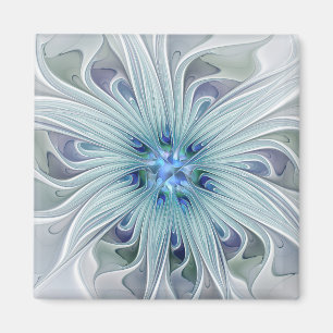 Blommigt Beauty Abstrakt Modern Blue Pastel Flower Magnet