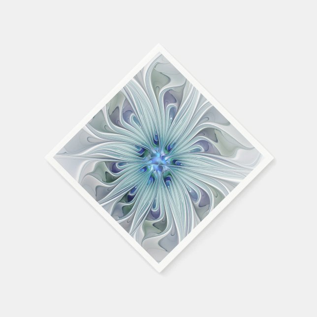 Blommigt Beauty Abstrakt Modern Blue Pastel Flower Pappersservett (Hörn)