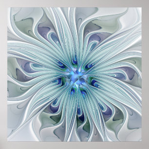 Blommigt Beauty Abstrakt Modern Blue Pastel Flower Poster