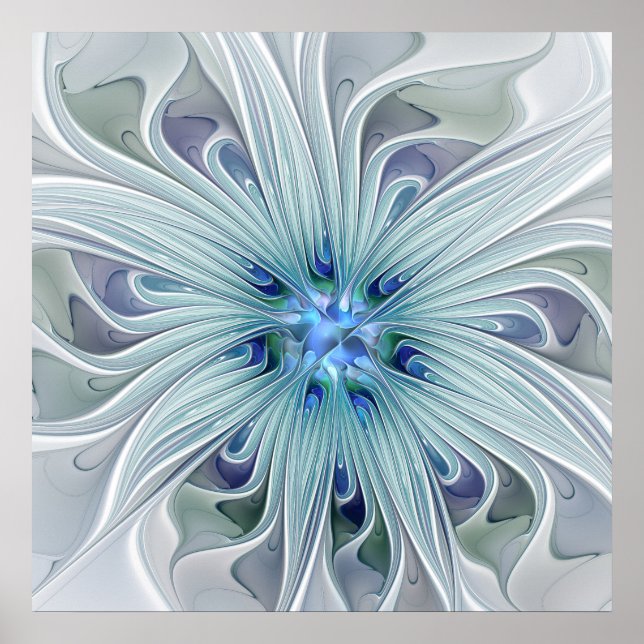Blommigt Beauty Abstrakt Modern Blue Pastel Flower Poster (Framsidan)