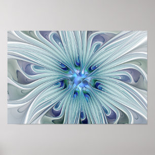 Blommigt Beauty Abstrakt Modern Blue Pastel Flower Poster