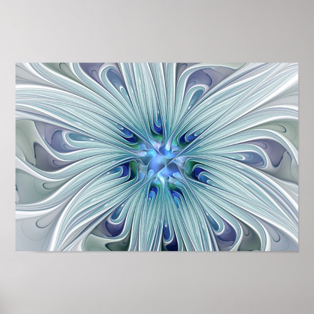 Blommigt Beauty Abstrakt Modern Blue Pastel Flower Poster (Framsidan)