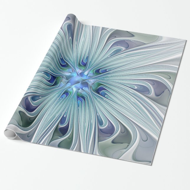 Blommigt Beauty Abstrakt Modern Blue Pastel Flower Presentpapper (Utrullad)