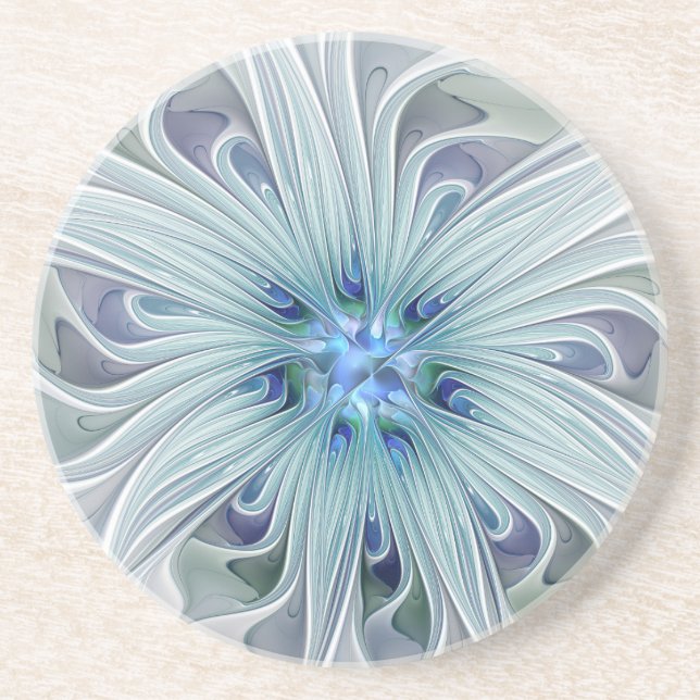 Blommigt Beauty Abstrakt Modern Blue Pastel Flower Underlägg (Framsidan)