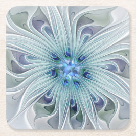 Blommigt Beauty Abstrakt Modern Blue Pastel Flower Underlägg Papper Kvadrat