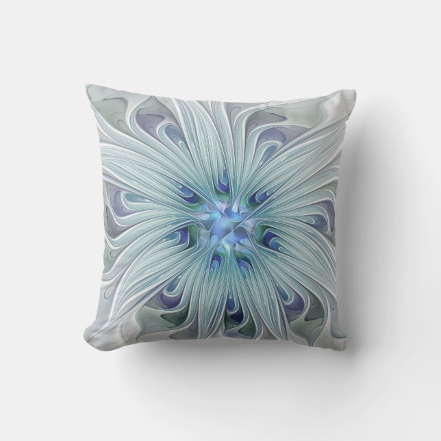 Blommigt Beauty Abstrakt Modern Blue Pastel Flower Utomhuskudde (Framsida)