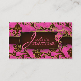 Blommigt Beauty Affärskort Guld Trim Rosa Brown H Visitkort