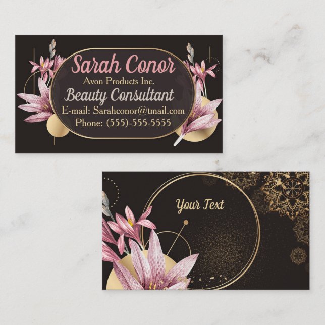Blommigt Beauty Consultant Affärskort Visitkort (Fram/baksida)