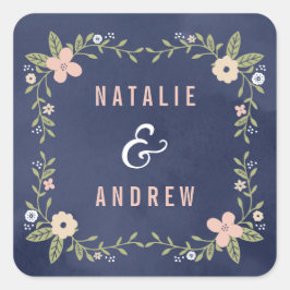Blommigt Beauty Editable Färg Wedding Favor Sticke Fyrkantigt Klistermärke