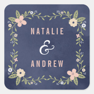 Blommigt Beauty Editable Färg Wedding Favor Sticke Fyrkantigt Klistermärke