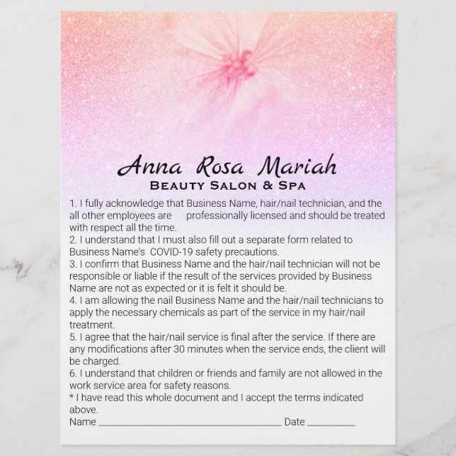 *~* Blommigt Beauty Liability Waiver Flyer (Framsidan)