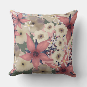 Blommigt Beauty   Rosa och flottblommor av korall Kudde