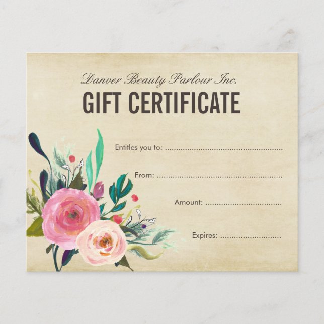 Blommigt Beauty Salon Gift Certificate (Framsida)