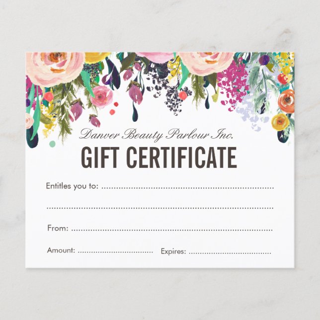Blommigt Beauty Salon Gift Certificate Flyer (Framsida)
