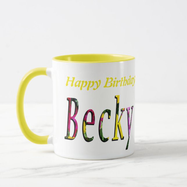 Blommigt Becky Namn Logotyp Mugg (Vänster)