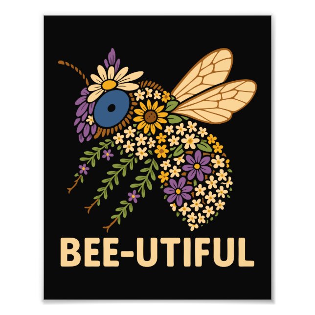 Blommigt Bee Fusion Bee-användbar Fototryck (Framsidan)